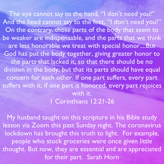 1 Corinthians 12:21-26
